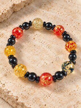 Colorful Resin Bead Hematite Stretch Bracelet Jewelry Handmade Women Adjustable